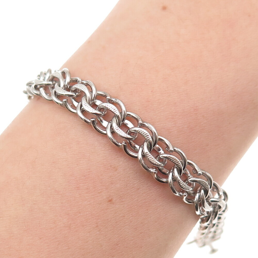 925 Sterling Silver Vintage Bismark Link Bracelet 7"